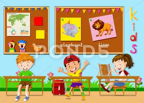 Children studying in the classroom Stock Illustration