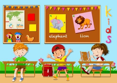 Children studying in the classroom Stock Illustration