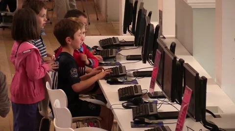 Children studying at the computer Stock Footage 43235653