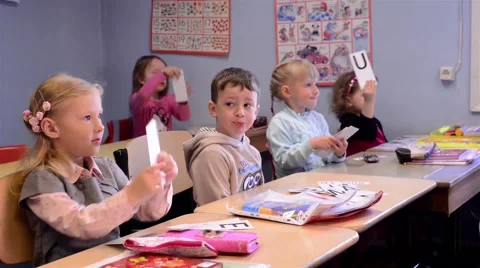 Children Studying Letters In Class Stock Footage 40452346
