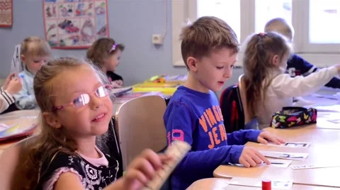 Children Studying Letters In Class, Pan Stock Footage 40452237