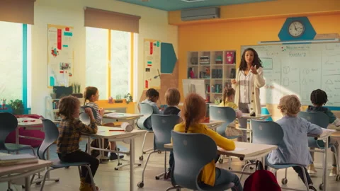 Children Studying Math in Elementary School Stock Footage 264320288