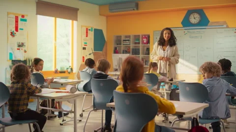 Children Studying Math in Elementary School Stock Footage 264320452