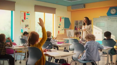 Children Studying Math in Elementary School Stock Footage 264320573