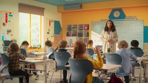 Children Studying Math in Elementary School Stock Footage 264320698
