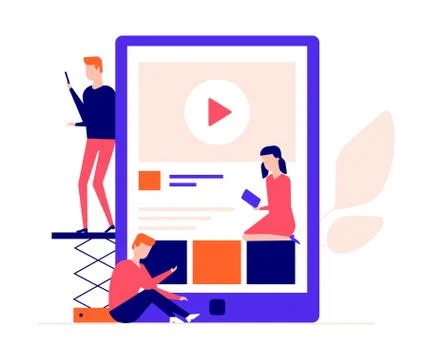 Children studying online - flat design style colorful illustration Stock Illustration