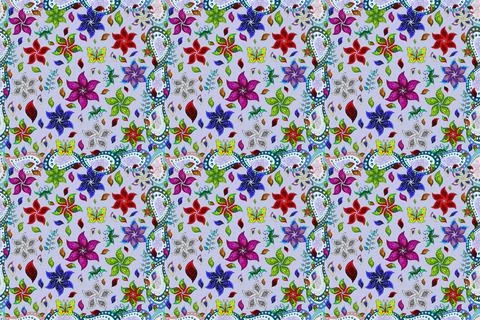 Children style. Colour Spring Theme seamless pattern Background. Flat Flower Ele Illustrazione stock