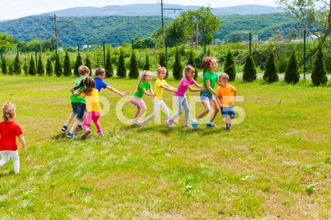 Children summer camp outdoor games Stock Photos