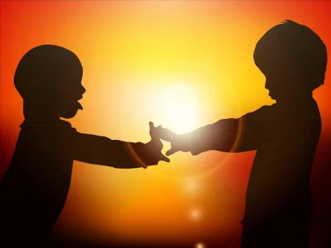 Children at sunset Stock Illustration