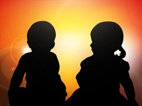 Children at sunset Stock Illustration
