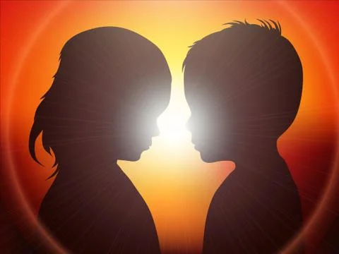 Children at sunset Stock Illustration