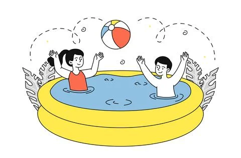 Children swim in pool vector simple Stock Illustration