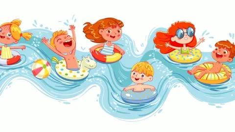 Children swimming and jumping on the waves. Summer time Stock Footage 166969009
