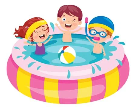 Children Swimming In An Inflatable Pool 스톡 일러스트