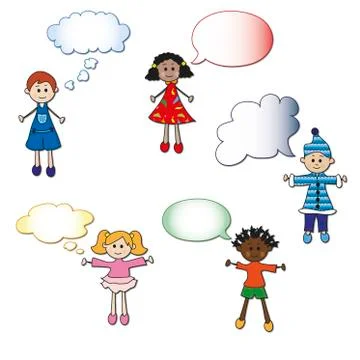 Children with talk bubbles Stock Illustration