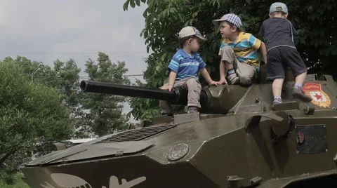 Children on the tank Stock Footage 49182999