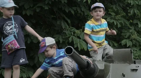 Children on the tank Stock Footage 49183250