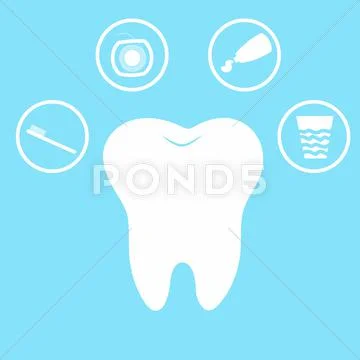 Children teeth care and hygiene cartoon flat vector icons. tooth brush and c Stock Illustration