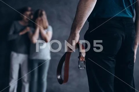 Children terrified of their father Stock Photos