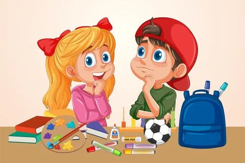 Children Thinking and Learning Together Stock Illustration