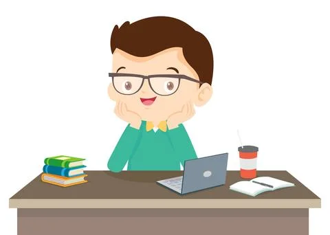 Children thinking sitting and rest chin in hands Stock Illustration