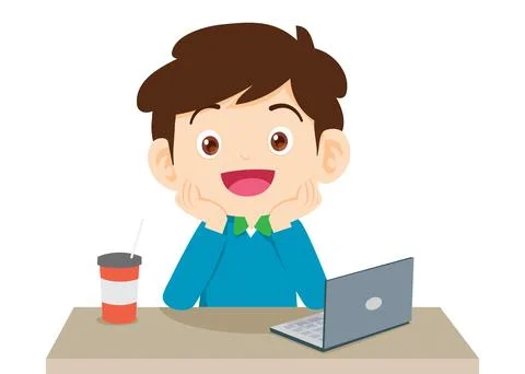 Children thinking sitting and rest chin in hands Stock Illustration