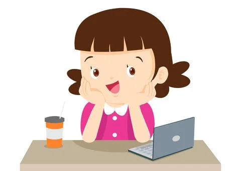 Children thinking sitting and rest chin in hands Illustrazione stock