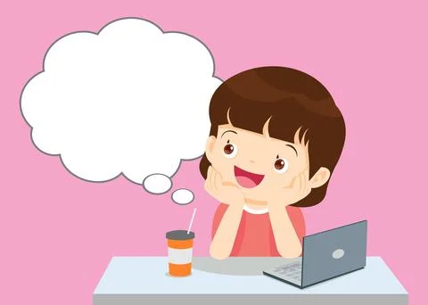 Children thinking sitting and rest chin in hands 스톡 일러스트
