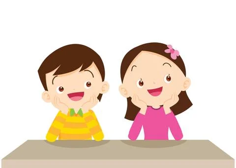 Children thinking sitting and rest chin in hands Illustrazione stock