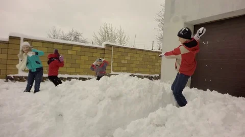 Children throw snow. Stock Footage 74665970