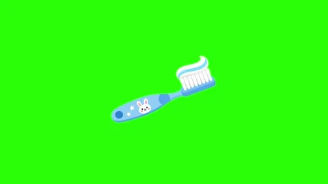 Children toothbrush animated shining toothpaste cute bunny icon in 4k green.. Stock-Footage 342540088