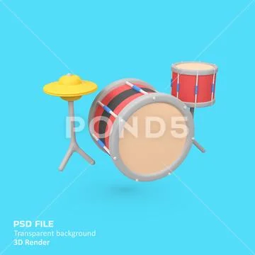 Children toy drum isolated 3d render icon illustration PSD Template