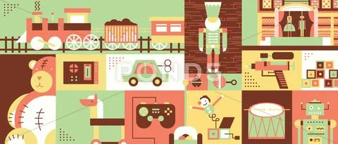 Children toys abstract background flat Stock Illustration
