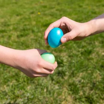 Children Traditionally Celebrate Easter. Easter eggs. Background Stock Photos
