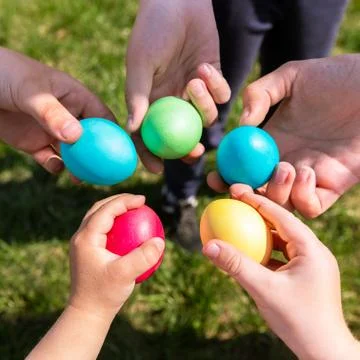 Children Traditionally Celebrate Easter. Easter eggs. Background Stock Photos