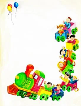 Children on train イラスト素材