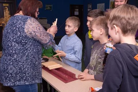Children at the training master class. Stock Photos