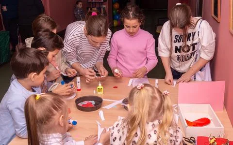 Children at the training master class. Stock Photos