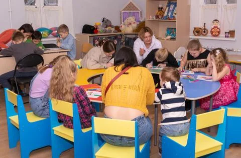 Children at the training master class. Stock Photos