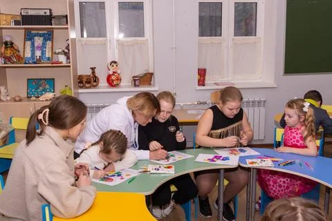 Children at the training master class. Stock Photos