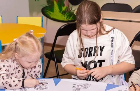 Children at the training master class. Foto stock