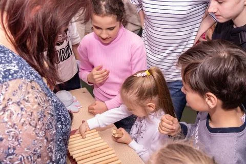 Children at the training master class. Stock Photos