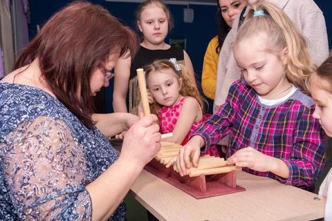 Children at the training master class. Foto stock