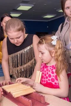Children at the training master class. Stock Photos