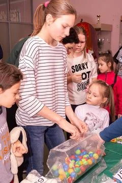 Children at the training master class. Foto stock