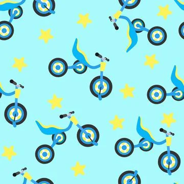 Children transport pattern. Vector illustration of bicycle, bike, wheel Stock Illustration