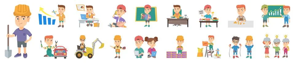 Children try different professions Illustrazione stock