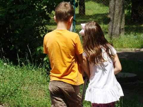 Children turned their backs Stock Photos