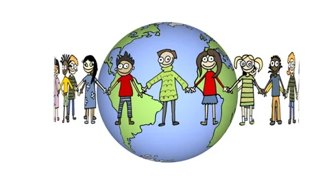 Children turning around globe Stock Footage 991786