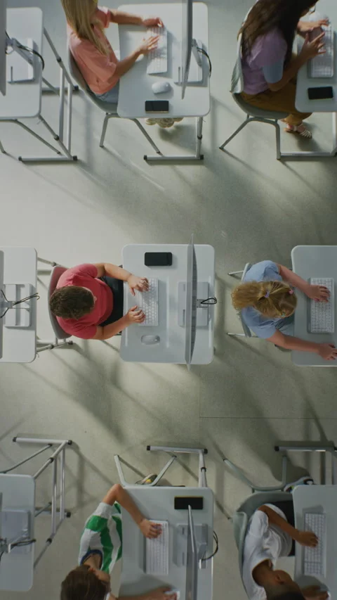 Children Typing on Keyboards in Computer Lab Stock Footage 318078216